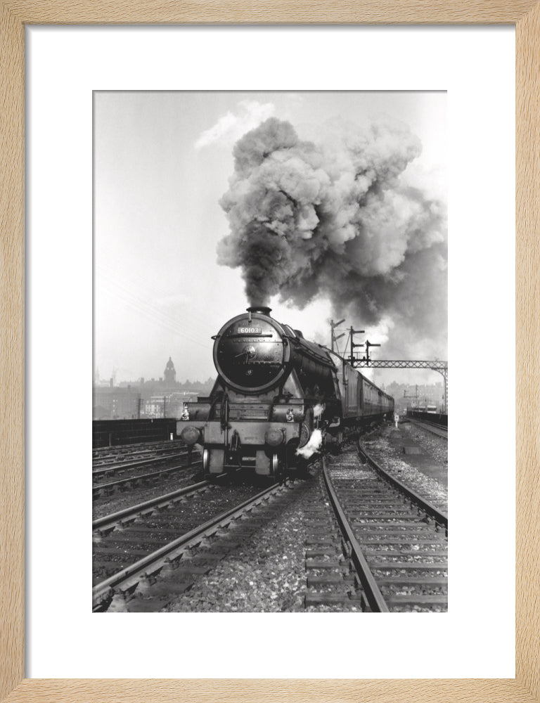 'Flying Scotsman' A3 Class steam locomotive leaving Leeds station, 1956. art print small natural Art Print - Science Museum Shop