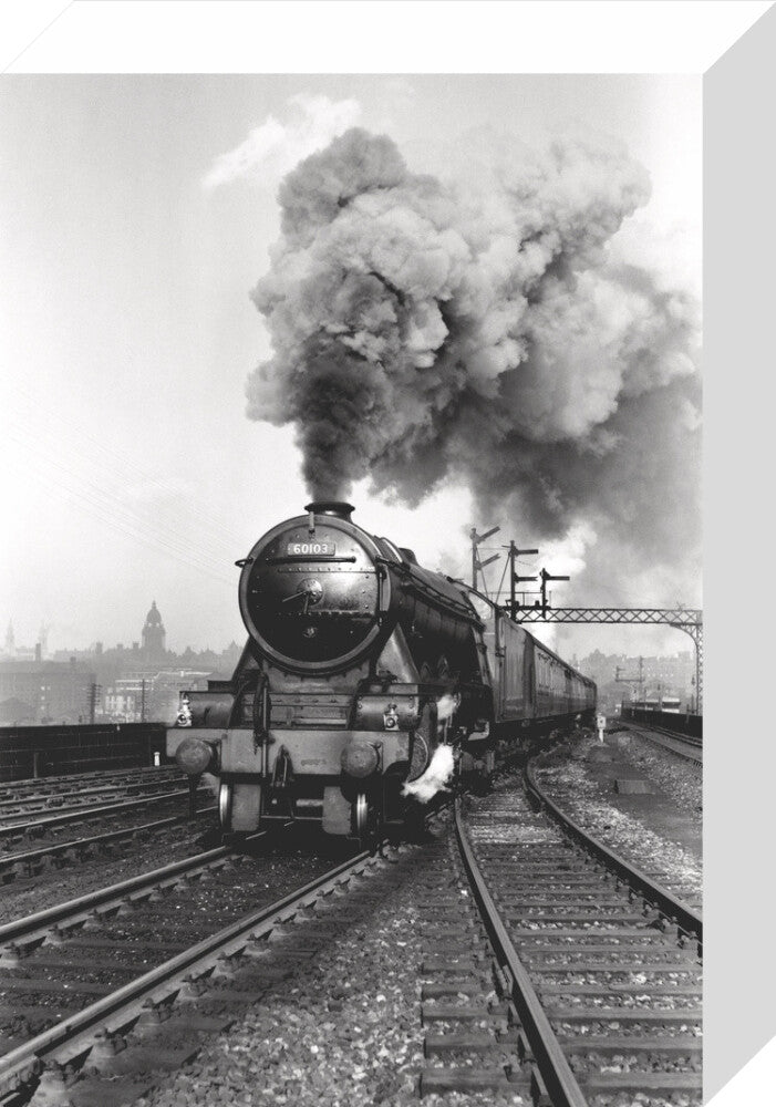 'Flying Scotsman' A3 Class steam locomotive leaving Leeds station, 1956. stretched canvas small none Art Print - Science Museum Shop