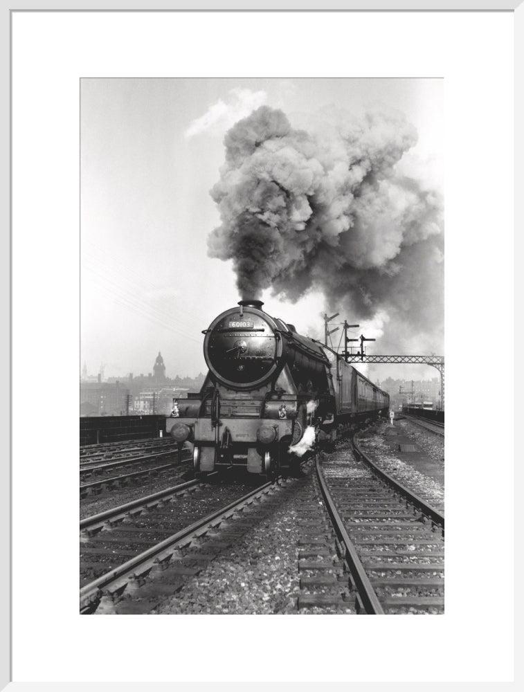 'Flying Scotsman' A3 Class steam locomotive leaving Leeds station, 1956. art print extra large white Art Print - Science Museum Shop
