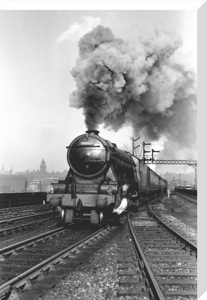 'Flying Scotsman' A3 Class steam locomotive leaving Leeds station, 1956. stretched canvas large none Art Print - Science Museum Shop