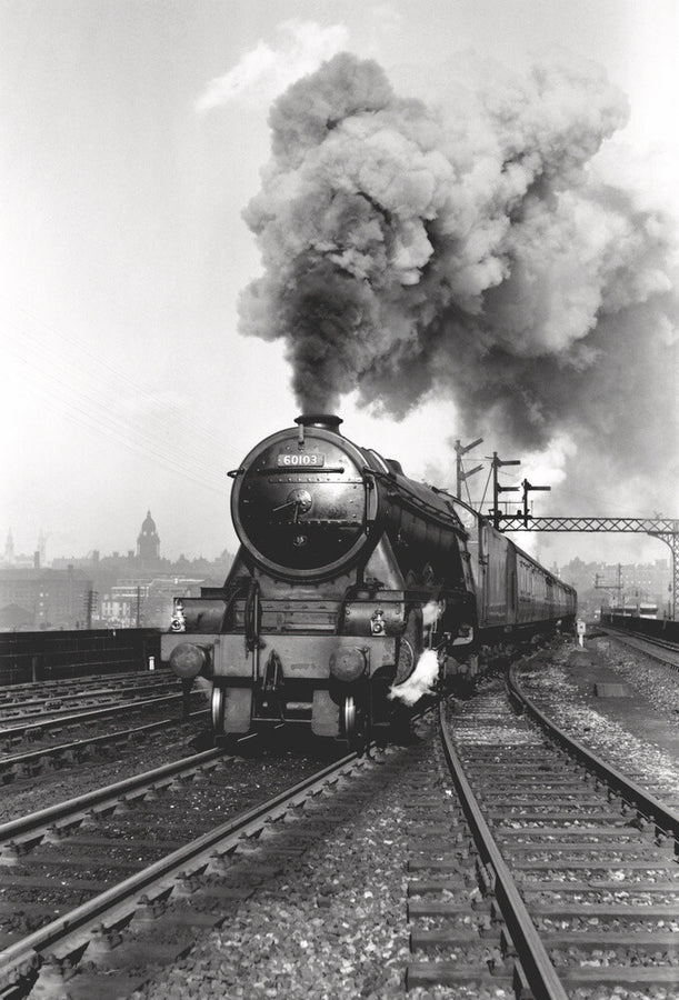 'Flying Scotsman' A3 Class steam locomotive leaving Leeds station, 1956. Art Print - Science Museum Shop