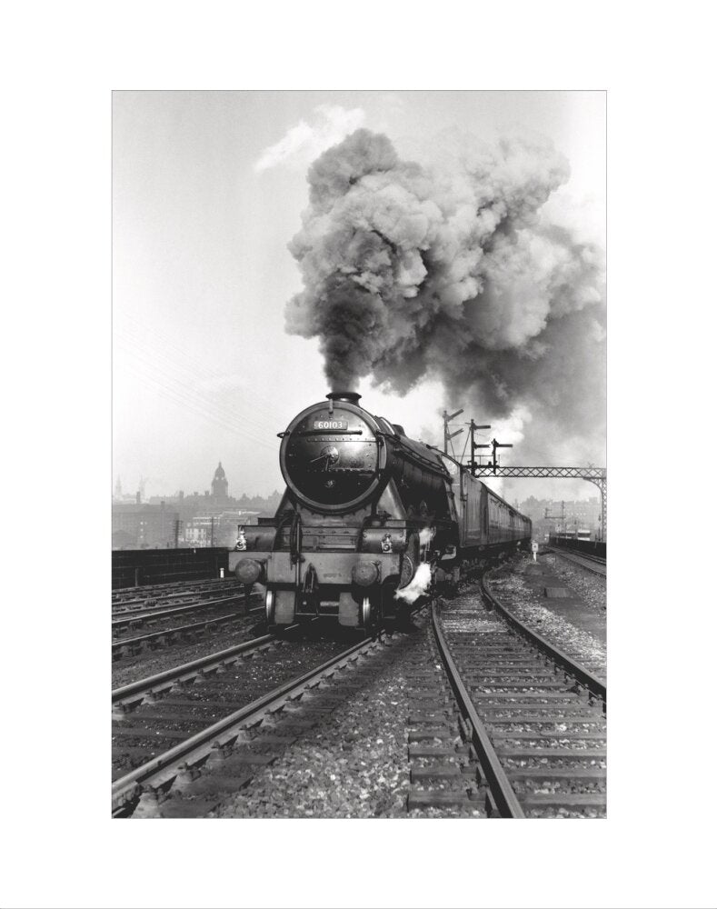 'Flying Scotsman' A3 Class steam locomotive leaving Leeds station, 1956. art print extra small none Art Print - Science Museum Shop