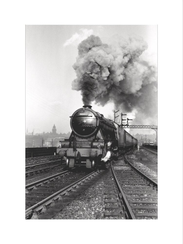 'Flying Scotsman' A3 Class steam locomotive leaving Leeds station, 1956. art print medium none Art Print - Science Museum Shop