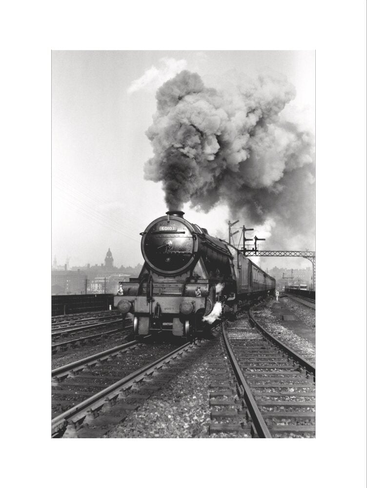 'Flying Scotsman' A3 Class steam locomotive leaving Leeds station, 1956. art print large none Art Print - Science Museum Shop