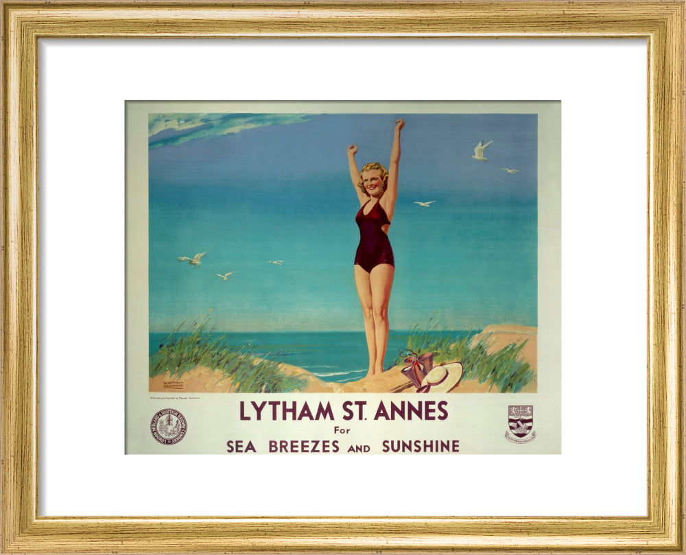 'Lytham St Annes for Sea Breezes and Sunshine', LMS poster, 1923-1947. art print extra small gold Art Print - Science Museum Shop