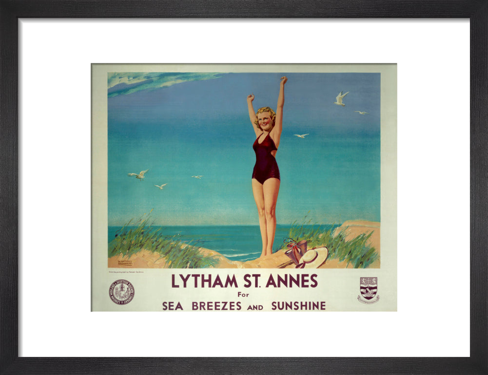 'Lytham St Annes for Sea Breezes and Sunshine', LMS poster, 1923-1947. art print small black Art Print - Science Museum Shop