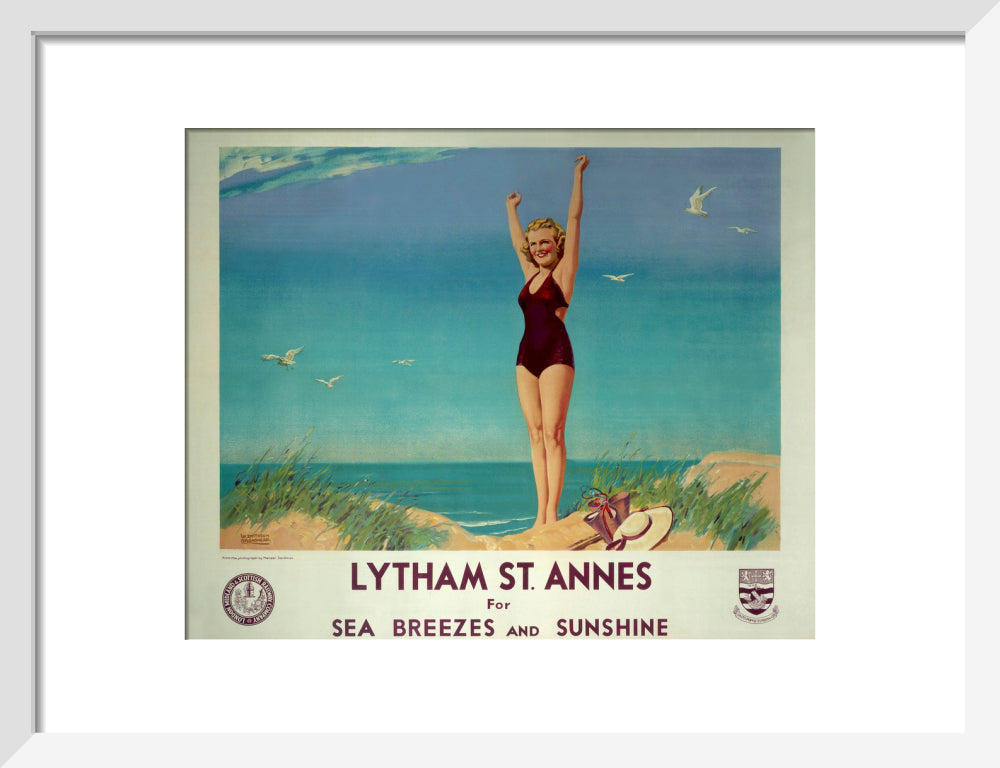 'Lytham St Annes for Sea Breezes and Sunshine', LMS poster, 1923-1947. art print small white Art Print - Science Museum Shop