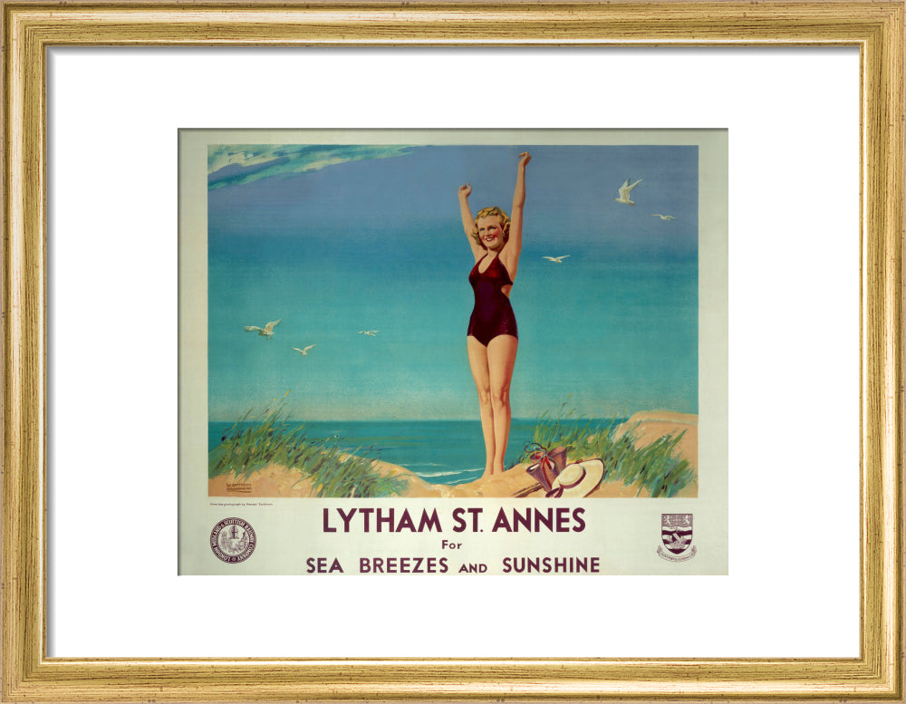 'Lytham St Annes for Sea Breezes and Sunshine', LMS poster, 1923-1947. art print small gold Art Print - Science Museum Shop