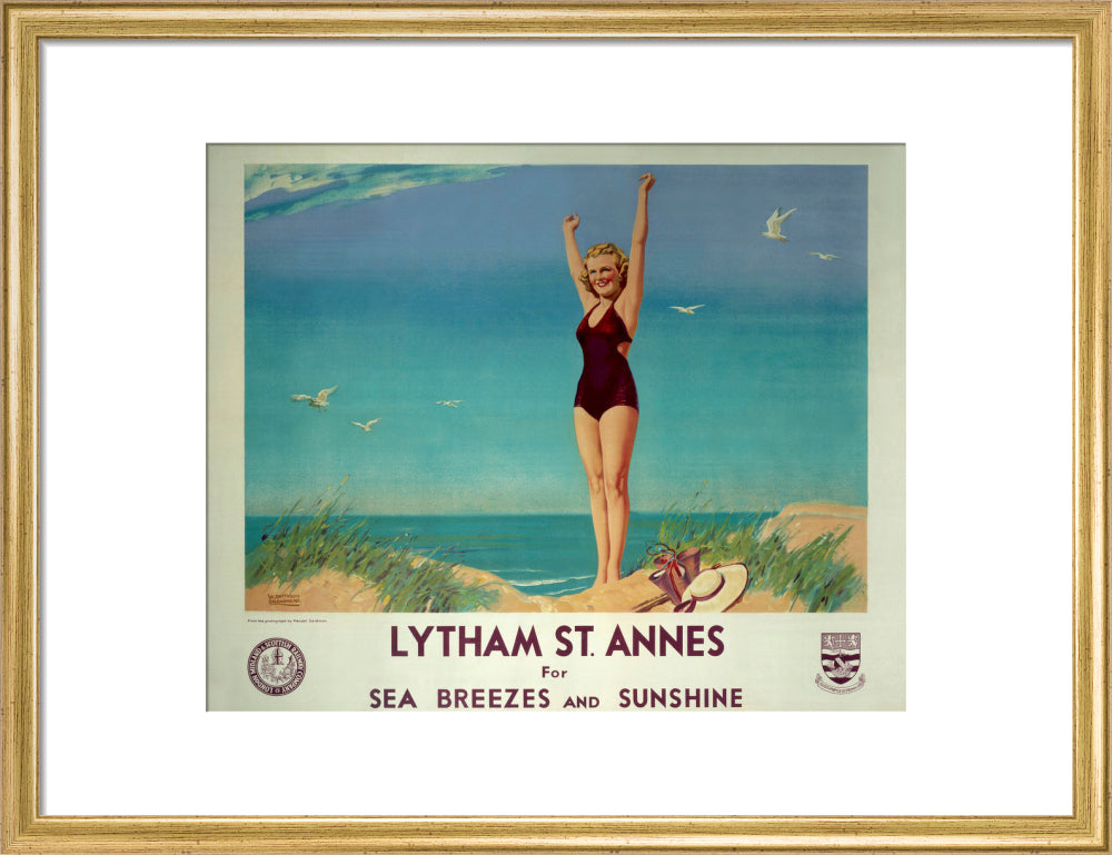 'Lytham St Annes for Sea Breezes and Sunshine', LMS poster, 1923-1947. art print medium gold Art Print - Science Museum Shop