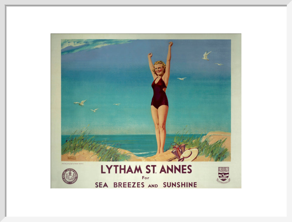 'Lytham St Annes for Sea Breezes and Sunshine', LMS poster, 1923-1947. art print large white Art Print - Science Museum Shop