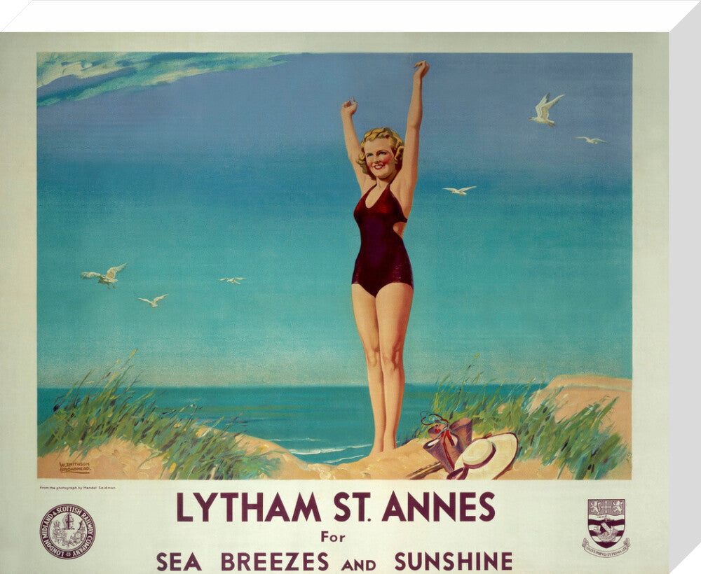 'Lytham St Annes for Sea Breezes and Sunshine', LMS poster, 1923-1947. stretched canvas medium none Art Print - Science Museum Shop