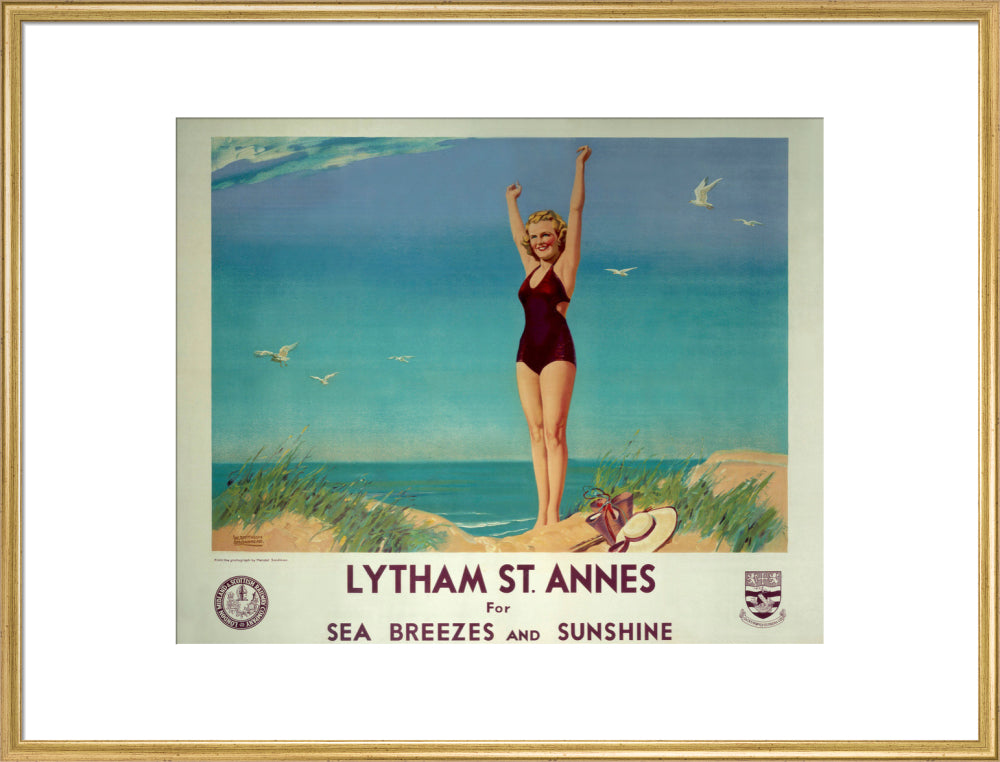 'Lytham St Annes for Sea Breezes and Sunshine', LMS poster, 1923-1947. art print extra large gold Art Print - Science Museum Shop