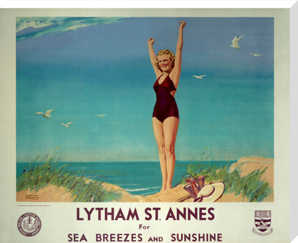 'Lytham St Annes for Sea Breezes and Sunshine', LMS poster, 1923-1947. stretched canvas extra large none Art Print - Science Museum Shop