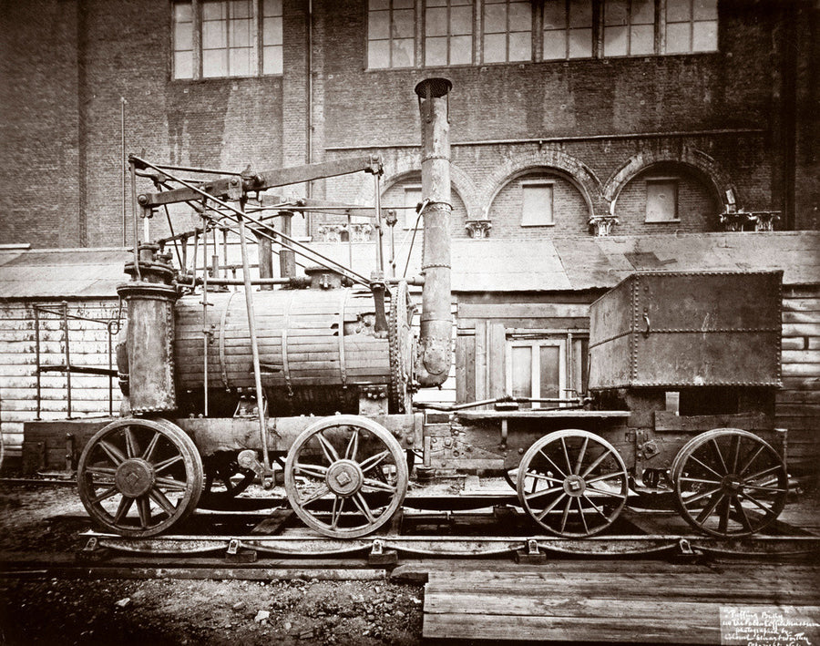 'Puffing Billy' steam locomotive, outside the Patent Museum, London, 1876. Art Print - Science Museum Shop