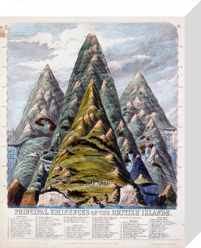 'Principal eminences of the British Isles', 1852. stretched canvas small none Art Print - Science Museum Shop