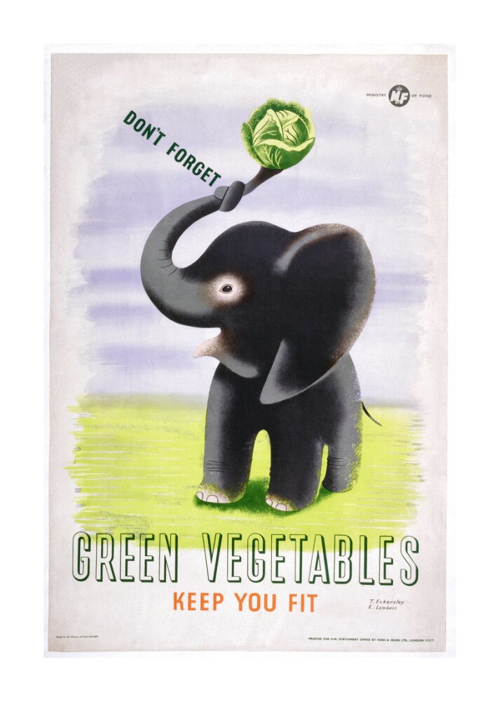Don't Forget, Green Vegetables Keep You Fit', c 1951. unstretched canvas extra large none Art Print - Science Museum Shop