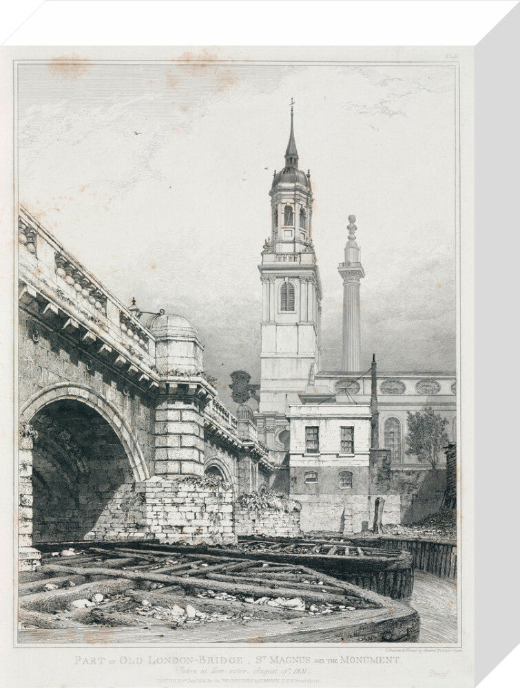 Old London Bridge, St Magnus the Martyr and the Monument, London, 1831. stretched canvas small none Art Print - Science Museum Shop
