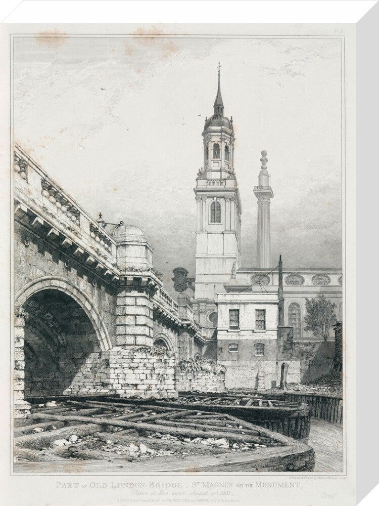 Old London Bridge, St Magnus the Martyr and the Monument, London, 1831. stretched canvas medium none Art Print - Science Museum Shop