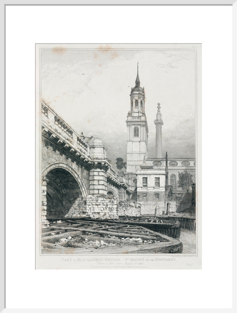 Old London Bridge, St Magnus the Martyr and the Monument, London, 1831. art print extra large white Art Print - Science Museum Shop