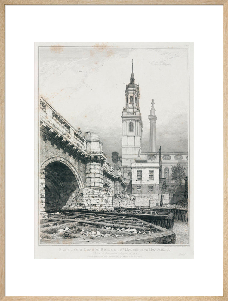 Old London Bridge, St Magnus the Martyr and the Monument, London, 1831. art print extra large natural Art Print - Science Museum Shop