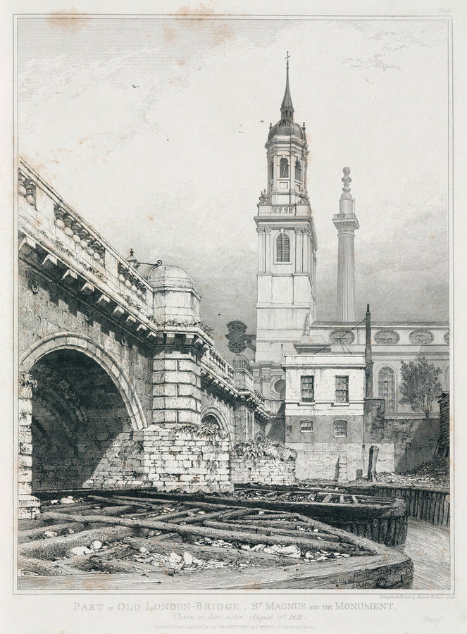 Old London Bridge, St Magnus the Martyr and the Monument, London, 1831. Art Print - Science Museum Shop