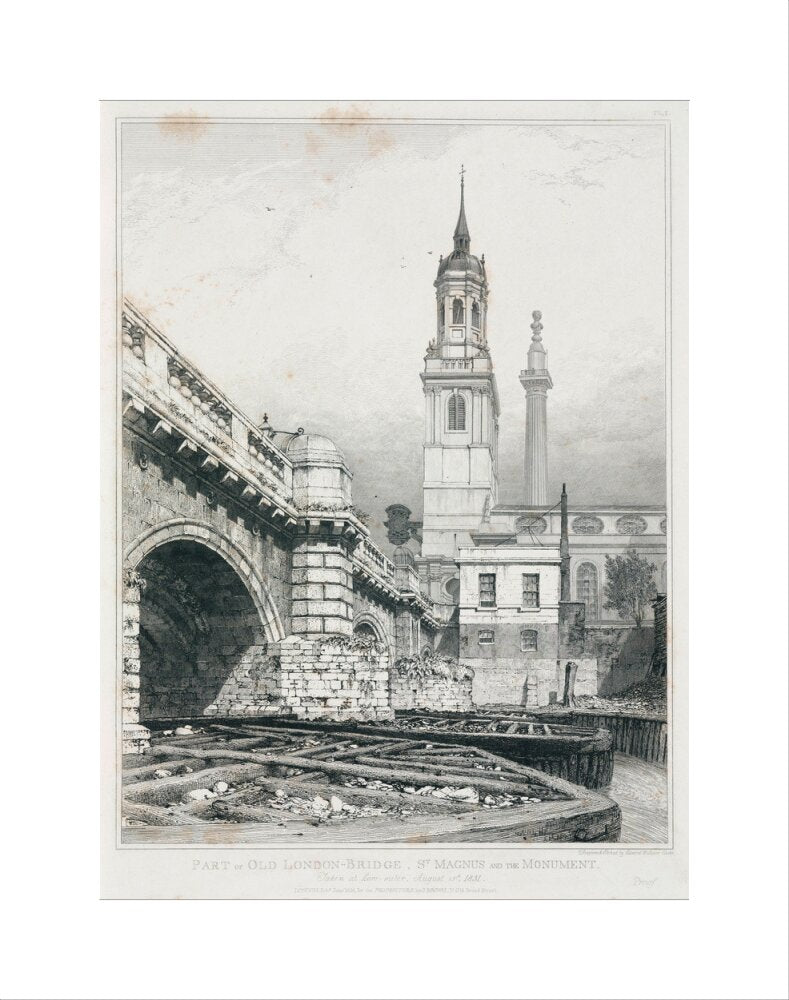 Old London Bridge, St Magnus the Martyr and the Monument, London, 1831. art print extra small none Art Print - Science Museum Shop