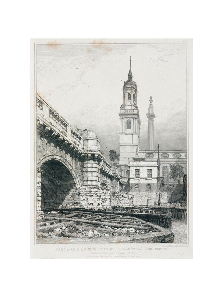 Old London Bridge, St Magnus the Martyr and the Monument, London, 1831. art print small none Art Print - Science Museum Shop