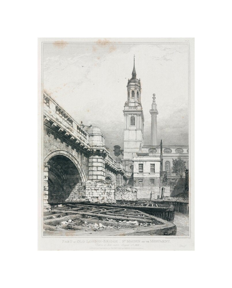 Old London Bridge, St Magnus the Martyr and the Monument, London, 1831. unstretched canvas small none Art Print - Science Museum Shop