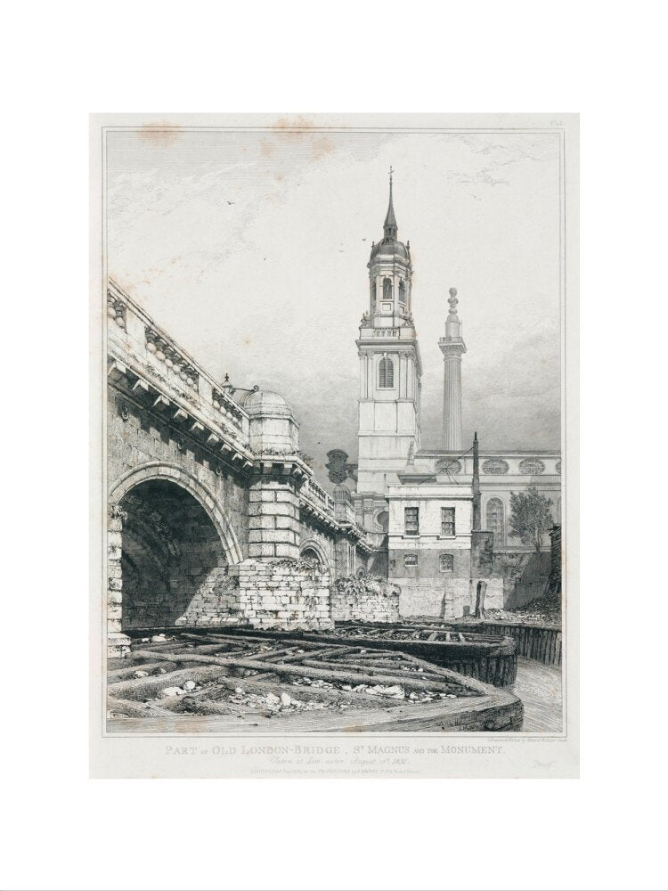 Old London Bridge, St Magnus the Martyr and the Monument, London, 1831. art print medium none Art Print - Science Museum Shop