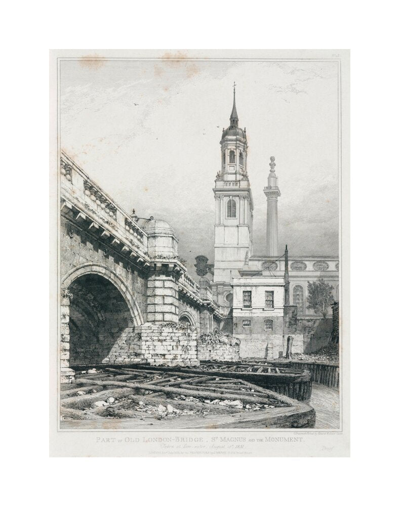 Old London Bridge, St Magnus the Martyr and the Monument, London, 1831. unstretched canvas medium none Art Print - Science Museum Shop