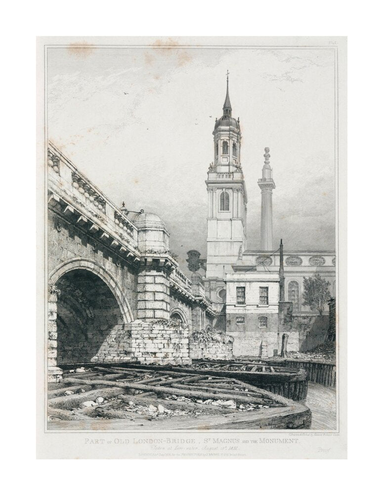 Old London Bridge, St Magnus the Martyr and the Monument, London, 1831. unstretched canvas large none Art Print - Science Museum Shop