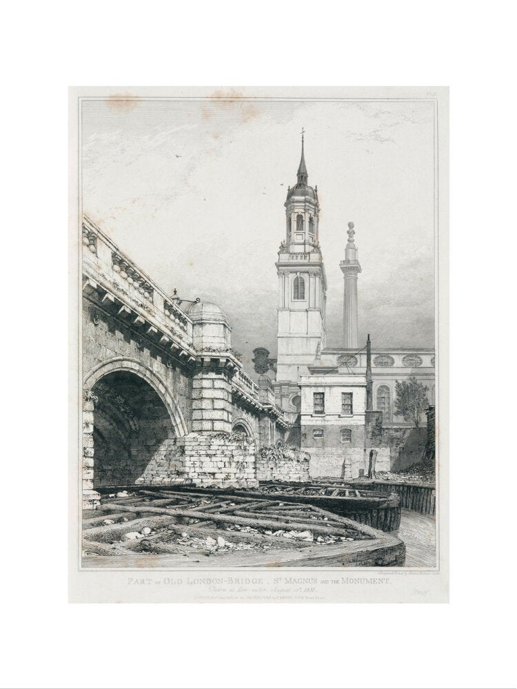 Old London Bridge, St Magnus the Martyr and the Monument, London, 1831. art print extra large none Art Print - Science Museum Shop
