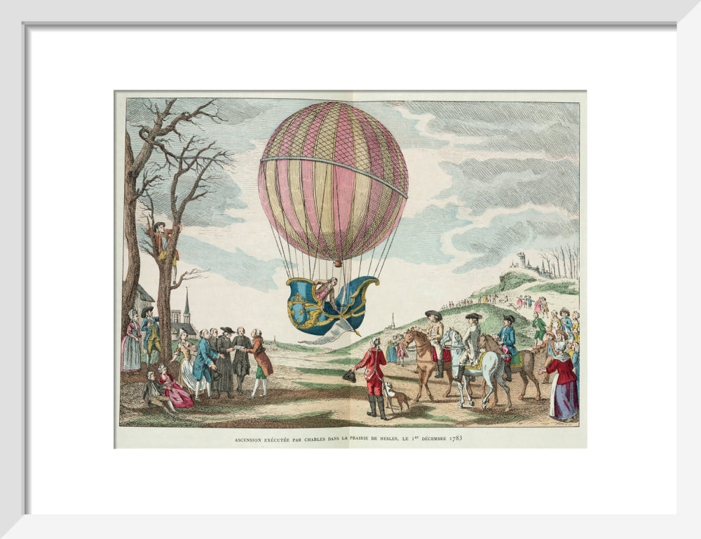 Balloon ascent by Charles, Prairie de Nesles, France, 1 December 1783. art print small white Art Print - Science Museum Shop