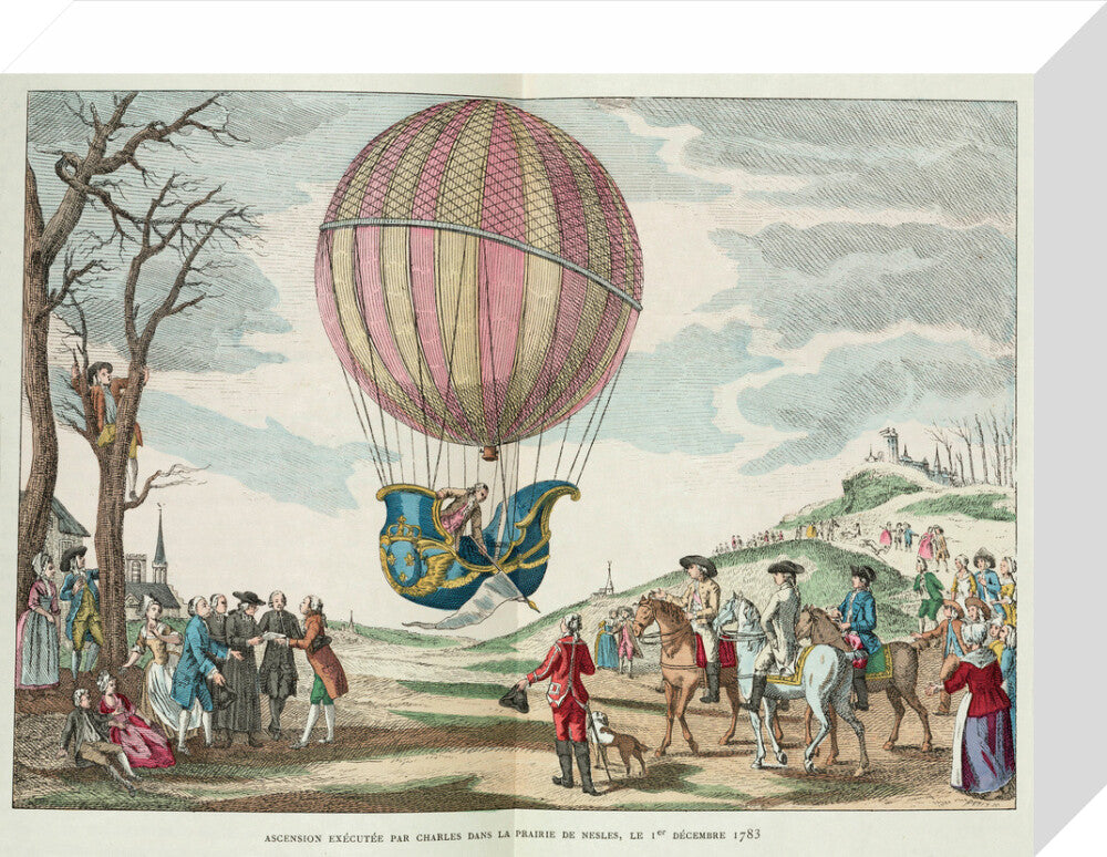 Balloon ascent by Charles, Prairie de Nesles, France, 1 December 1783. stretched canvas small none Art Print - Science Museum Shop