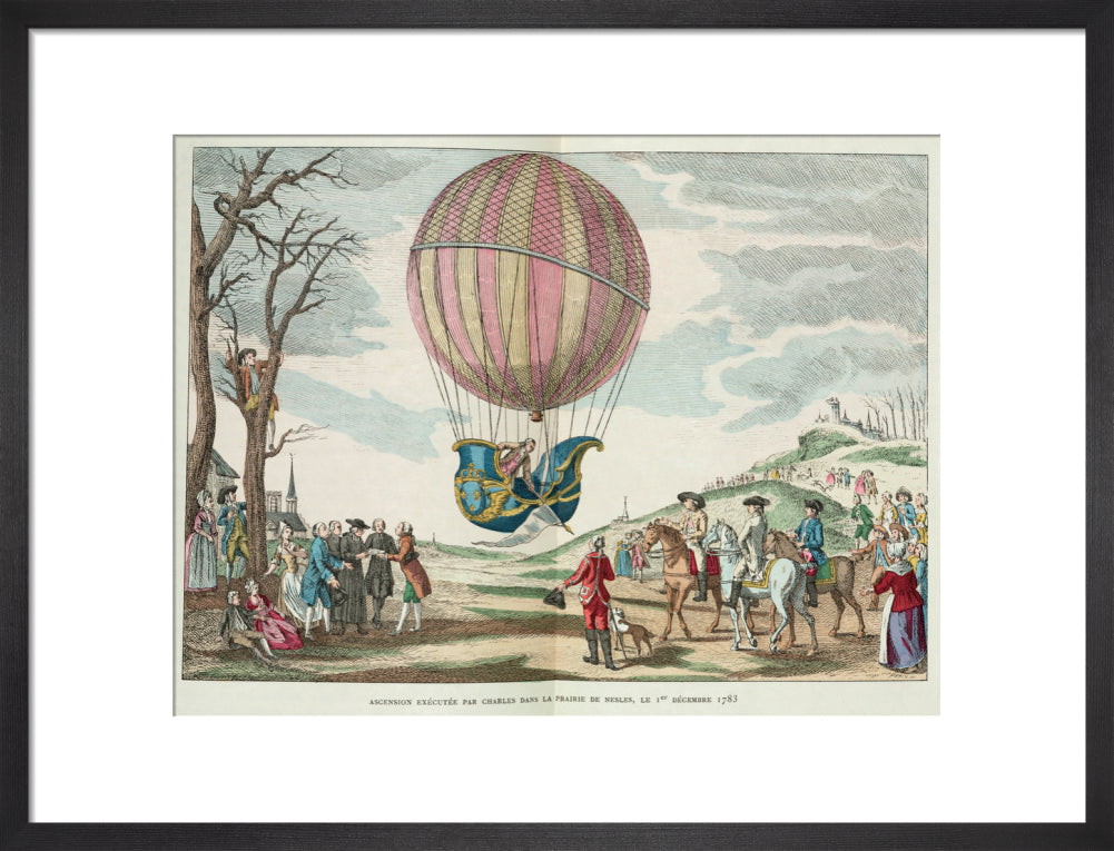 Balloon ascent by Charles, Prairie de Nesles, France, 1 December 1783. art print medium black Art Print - Science Museum Shop
