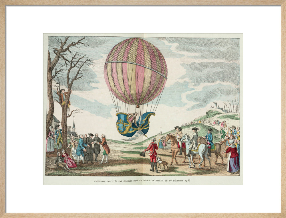Balloon ascent by Charles, Prairie de Nesles, France, 1 December 1783. art print large natural Art Print - Science Museum Shop