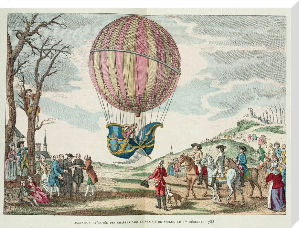 Balloon ascent by Charles, Prairie de Nesles, France, 1 December 1783. stretched canvas extra large none Art Print - Science Museum Shop