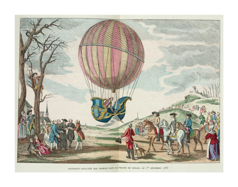 Balloon ascent by Charles, Prairie de Nesles, France, 1 December 1783. unstretched canvas extra large none Art Print - Science Museum Shop