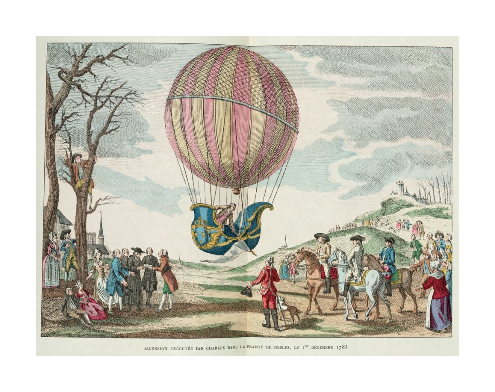 Balloon ascent by Charles, Prairie de Nesles, France, 1 December 1783. unstretched canvas large none Art Print - Science Museum Shop