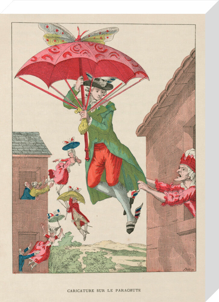 Butterfly-powered parachute, late 18th century. stretched canvas medium none Art Print - Science Museum Shop