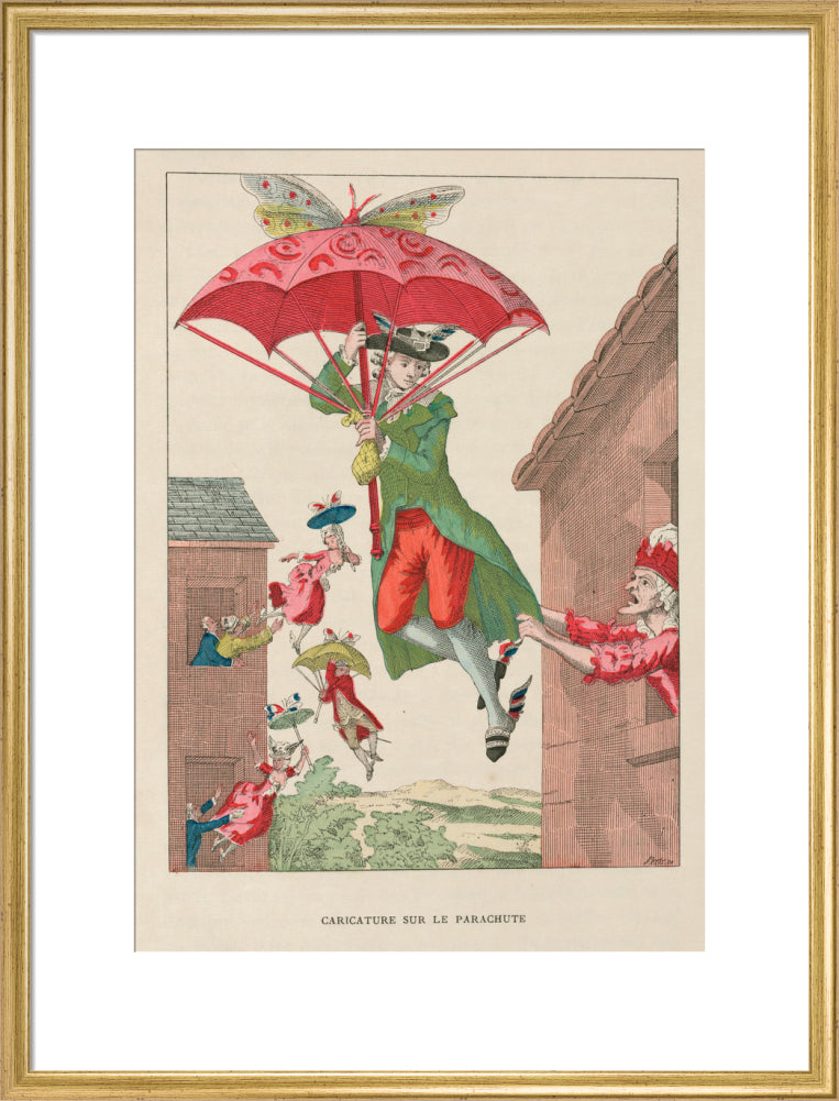 Butterfly-powered parachute, late 18th century. art print large gold Art Print - Science Museum Shop