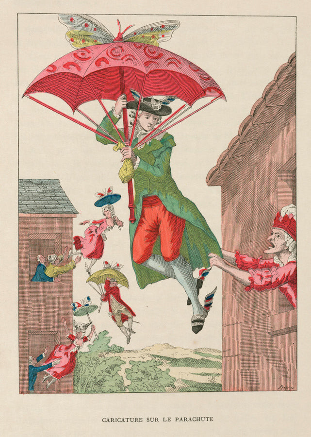 Butterfly-powered parachute, late 18th century. Art Print - Science Museum Shop
