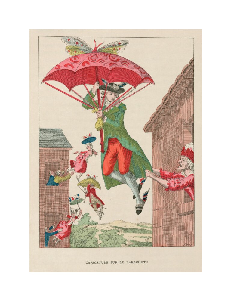 Butterfly-powered parachute, late 18th century. unstretched canvas medium none Art Print - Science Museum Shop