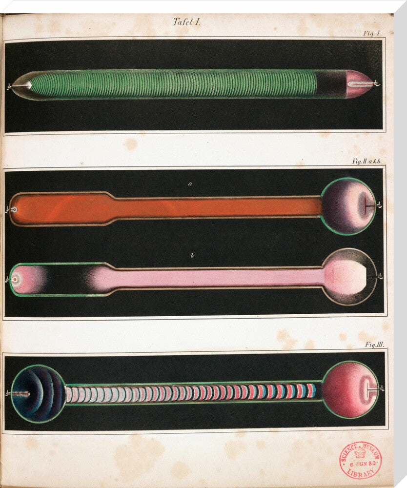 Glowing Geissler tubes, 1858. stretched canvas extra large none Art Print - Science Museum Shop