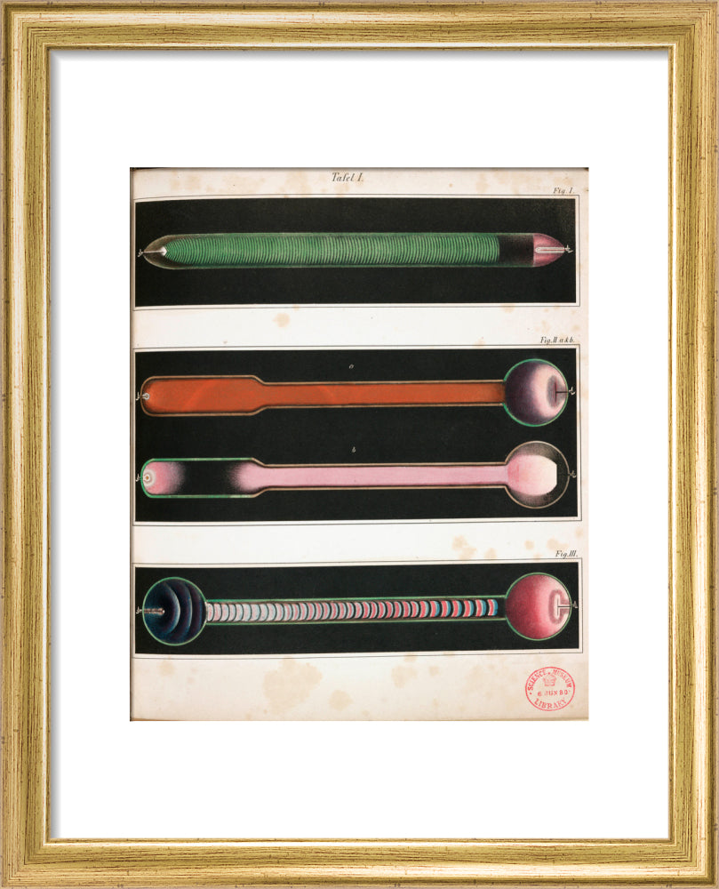 Glowing Geissler tubes, 1858. art print extra small gold Art Print - Science Museum Shop