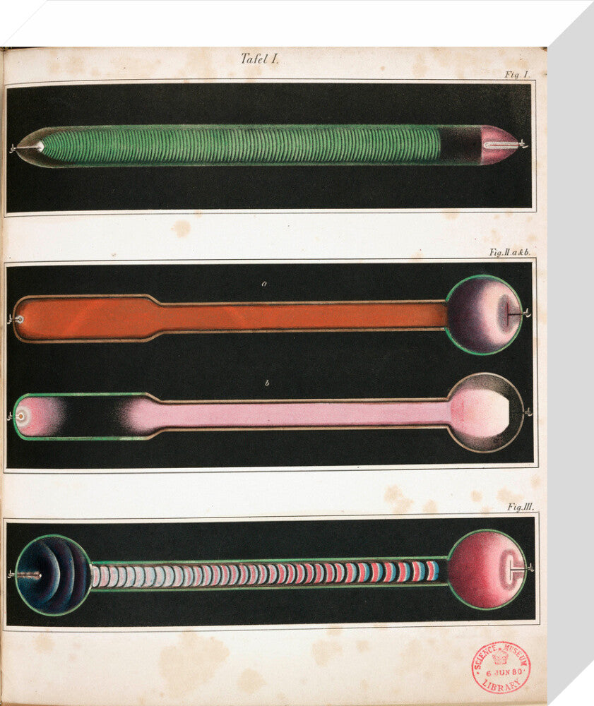 Glowing Geissler tubes, 1858. stretched canvas small none Art Print - Science Museum Shop