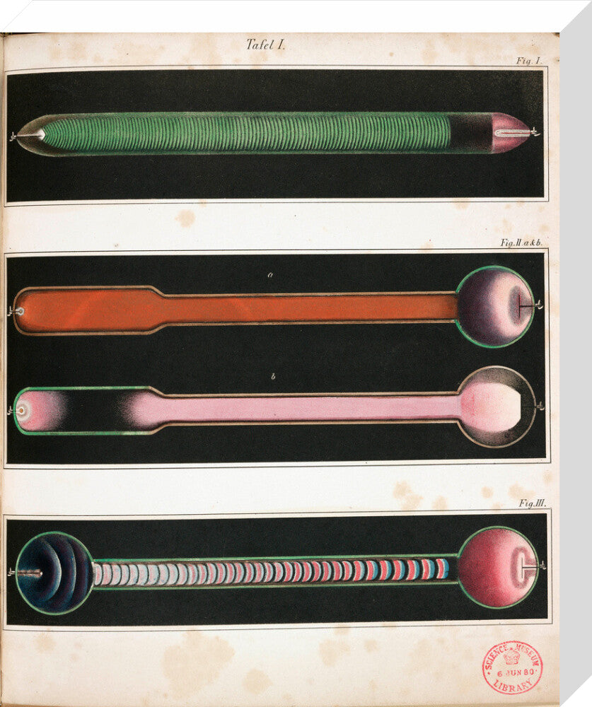 Glowing Geissler tubes, 1858. stretched canvas medium none Art Print - Science Museum Shop