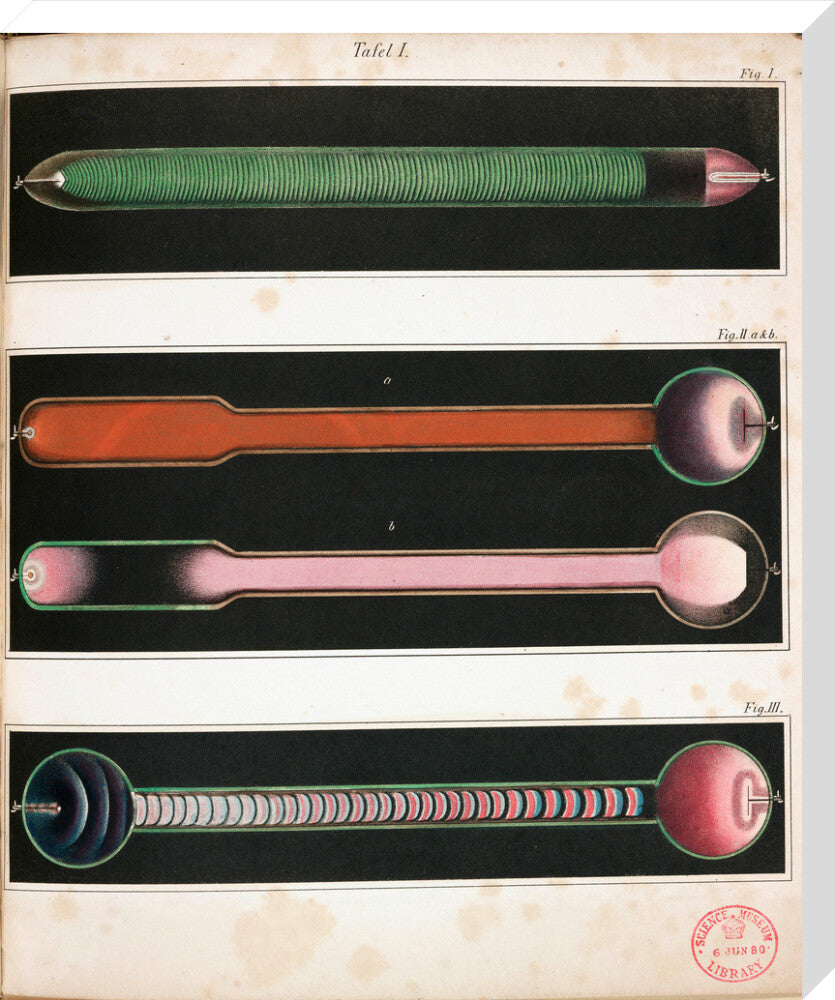 Glowing Geissler tubes, 1858. stretched canvas large none Art Print - Science Museum Shop