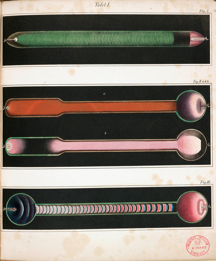 Glowing Geissler tubes, 1858. Art Print - Science Museum Shop