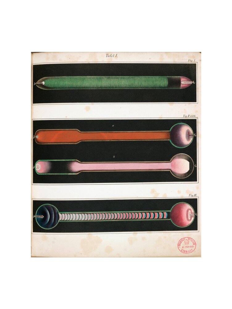 Glowing Geissler tubes, 1858. art print medium none Art Print - Science Museum Shop
